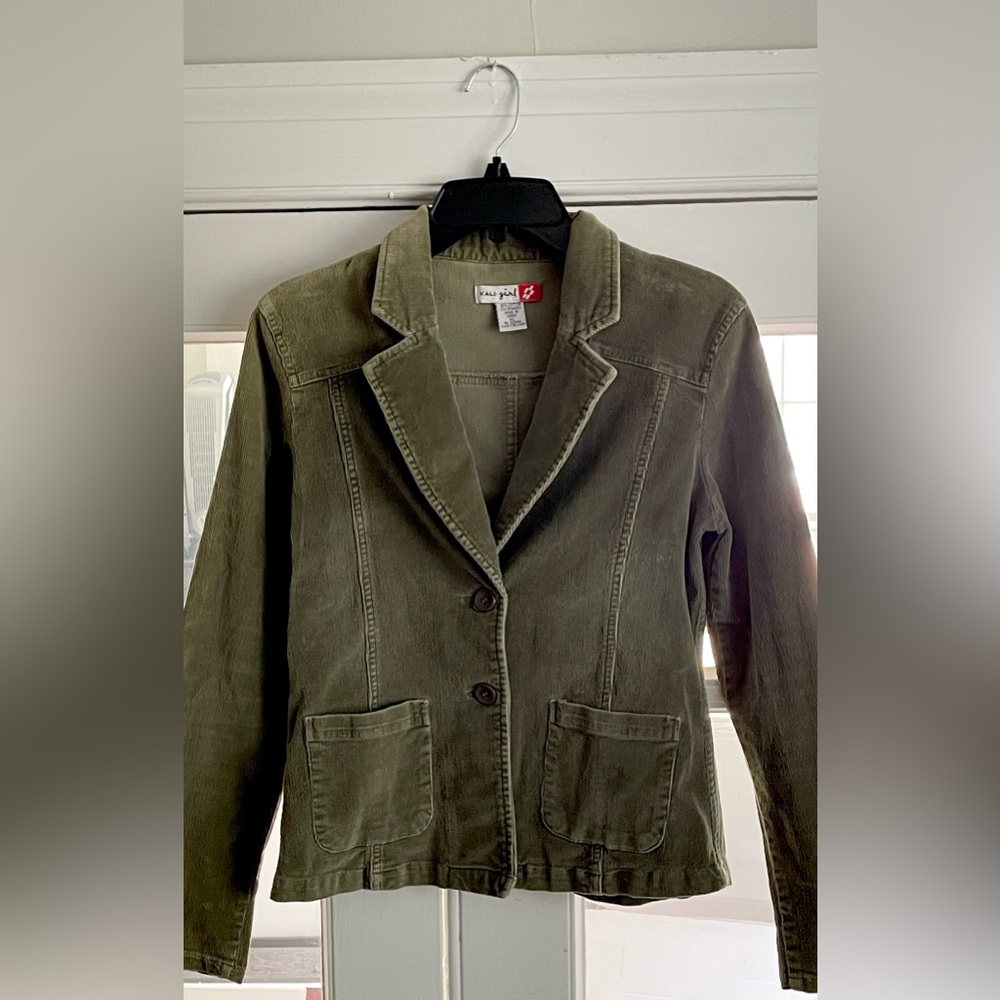 Kali Girls XL Green Long Sleeve Corduroy Jacket w/Pockets Button Closure Stretch